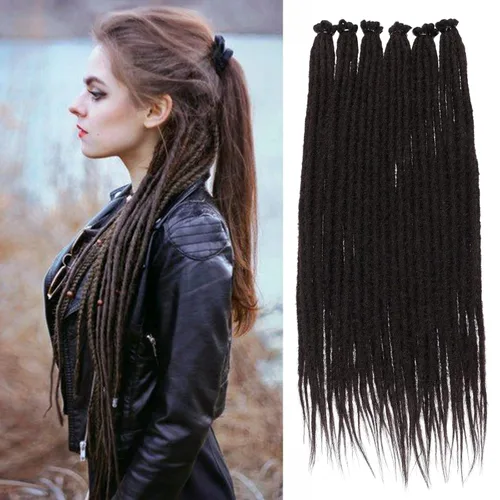 Miniatura 10 de Leeven Extensiones de rastas grises de 40 hebras de 18 pulgadas con terminación única hechas a mano, extensiones de rastas suaves de 0.6 cm