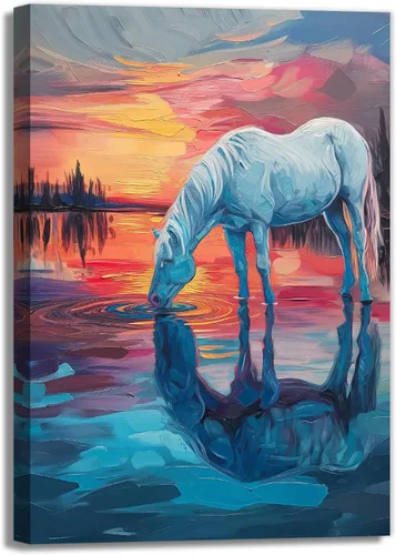 Miniatura 8 de Lienzo de caballo blanco para pared, impresión de imagen abstracta de animales, póster de arte vintage de granja, pintura de paisaje retro del Obras