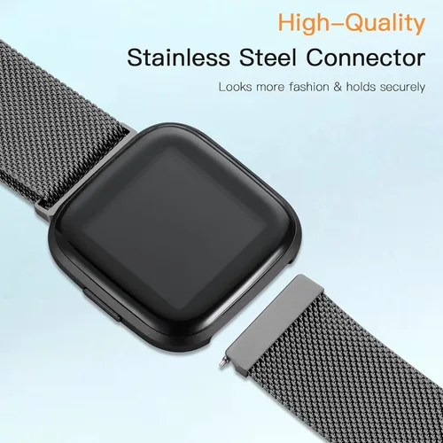 Miniatura 2 de Bandas de metal compatibles con reloj inteligente Fitbit Versa/Versa Lite/Versa 2 para mujeres y hombres, correa de repuesto de malla de acero Negro