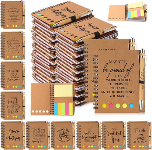 Miniatura 9 de Honoson Juego de 10 cuadernos inspiradores a granel con notas adhesivas y bolígrafo de bambú, regalos de agradecimiento para profesores, enfermeras