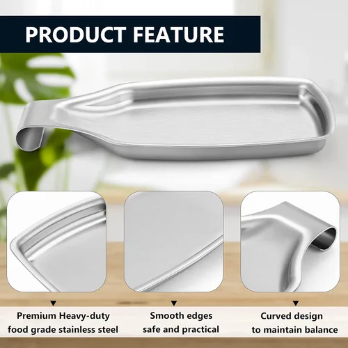 Miniatura 3 de Herogo - Soporte de cuchara de acero inoxidable negro para estufa de cocina, soporte grande para espátula de cocina con parte inferior cuadrada