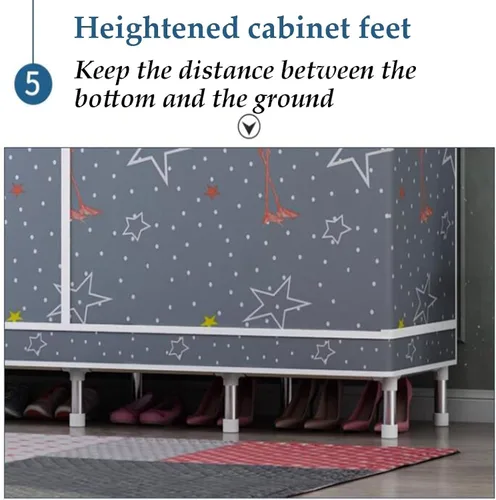 Miniatura 4 de large closets Large Closet Steel Rack Clothes Closet with Pattern Cloth Cover Closets for Bedroom Hanging Closet Fashion Portable Wardrobe
