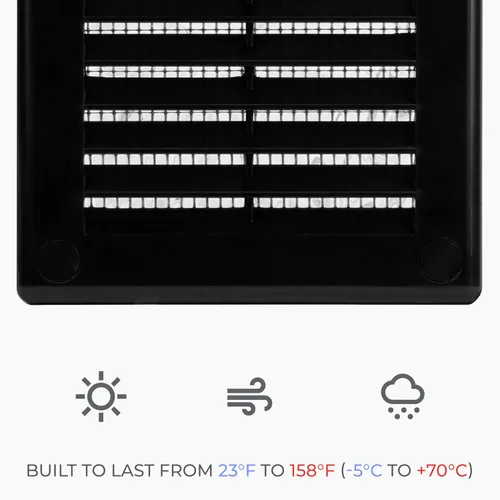 Miniatura 5 de Paquete de 2 cubiertas cuadradas de ventilación de aire de 4" x 4" (tamaño exterior) - Deflector de ventilación de plástico negro - Malla
