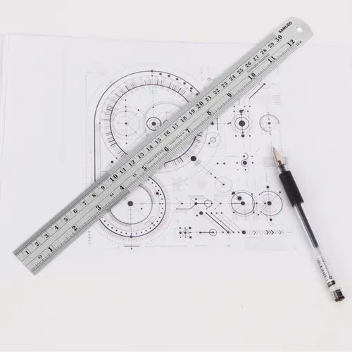 Miniatura 6 de Kit de regla de acero inoxidable de 12 pulgadas con tabla de conversión y borde recto métrico