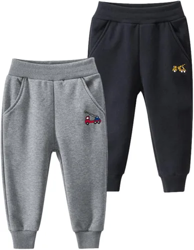 GFQLONG Paquete de 2 pantalones deportivos de dinosaurio de algodón para niños pequeños, pantalones deportivos de dibujos animados para niños