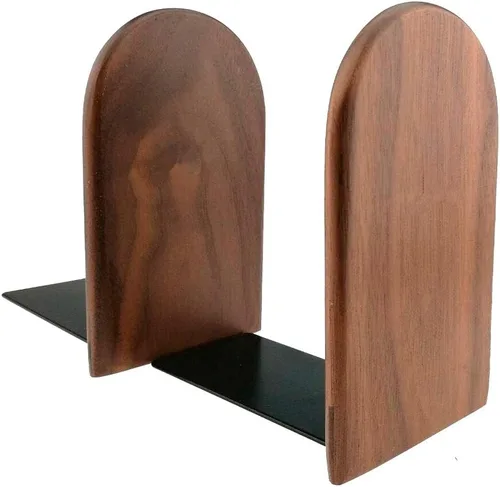 Miniatura 4 de Sujetalibros de madera, sujetalibros decorativos para estantes, libros pesados, soporte para libros de oficina, nogal negro, 6.7 pulgadas de alto x