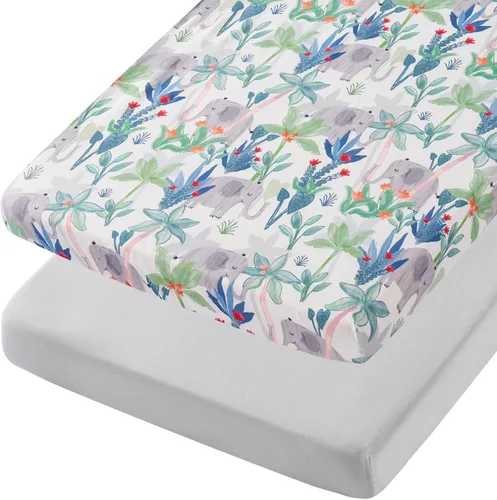 Miniatura 12 de TILLYOU Paquete de 2 sábanas bajeras para cuna, paquete y juego para colchón de niños pequeños, suaves y transpirables de 38 x 24 pulgadas, paquete