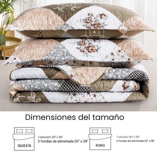Miniatura 5 de Dinjoy Juego de edredón negro y gris, tamaño Queen, juego de ropa de cama reversible con patrón de retazos florales a cuadros, juego de ropa de cama