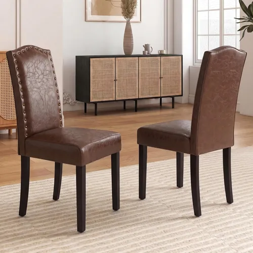 Miniatura 19 de LSSBOUGHT Juego de 2 sillas de comedor tapizadas Parsons de tela, sillas de cocina con marco de madera maciza y ribete de cabeza de clavo