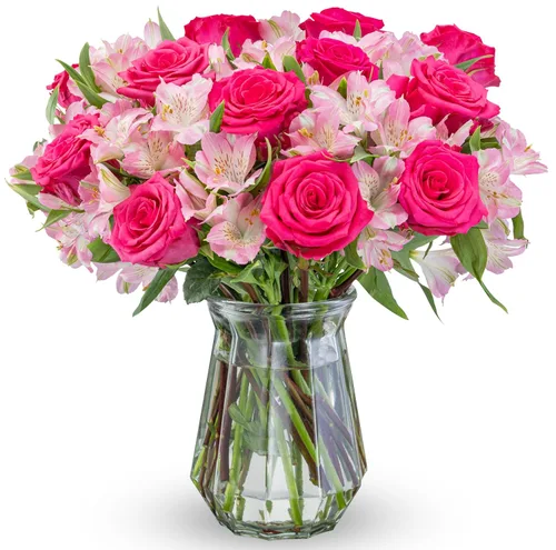 Miniatura 11 de Benchmark Bouquets - Rosas clásicas y alstroemeria (jarrón de cristal incluido) - Flores frescas para entrega al día siguiente - Regalo