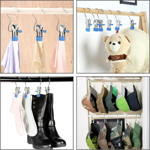 Miniatura 5 de FuninCrea Clips para ganchos de lavandería, 5 piezas de acero inoxidable antideslizantes para botas de lavandería, portátiles, resistentes, Azul