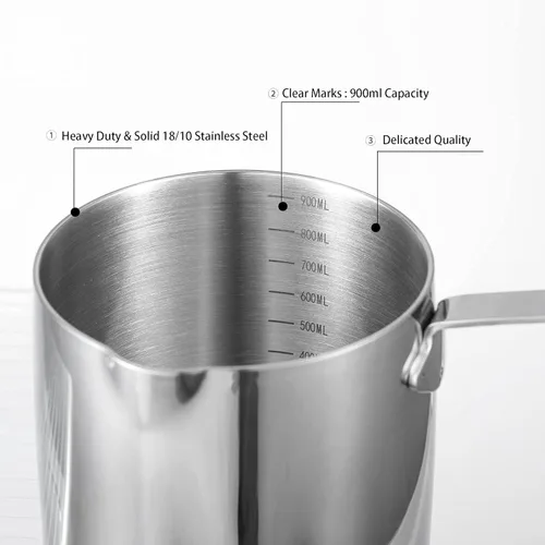 Miniatura 6 de IMEEA - Calentador de leche y cafetera turca de acero inoxidable 18/10 de tres capas con pico (30 oz/900 ml)