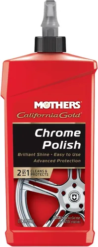 Mothers California Gold pulidor para artículos cromados, 12 oz. — Limpia y abrillanta parachoques, ruedas, adornos y accesorios cromados, protege