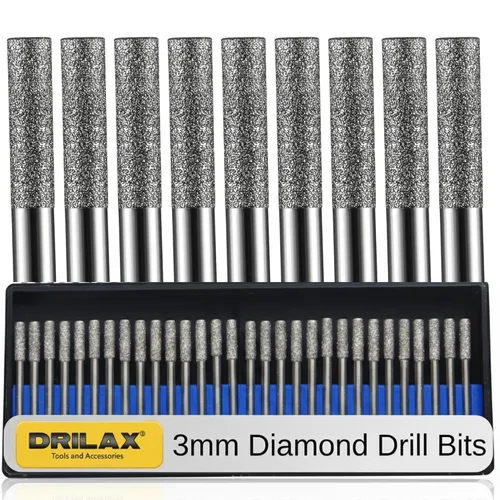 Miniatura 11 de Drilax Juego de 30 brocas de diamante de 0.039 pulgadas (0.039 in), vástago de 1/8 compatible con herramientas rotativas Dremel, brocas de diamante
