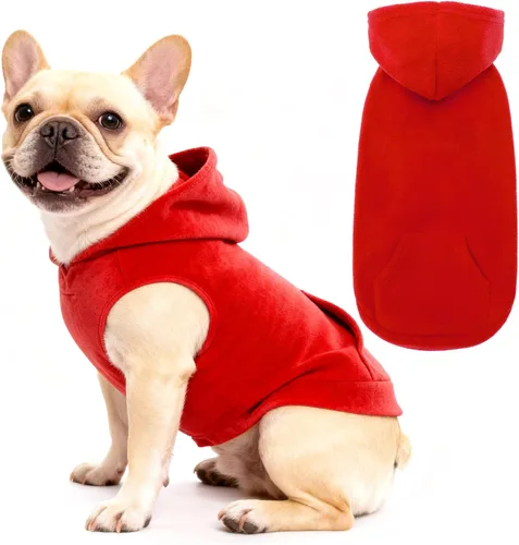 Miniatura 11 de EXPAWLORER - Sudadera de forro polar con capucha para perros, chaleco de suéter a cuadros para mascotas, ropa de otoño e invierno con anillo