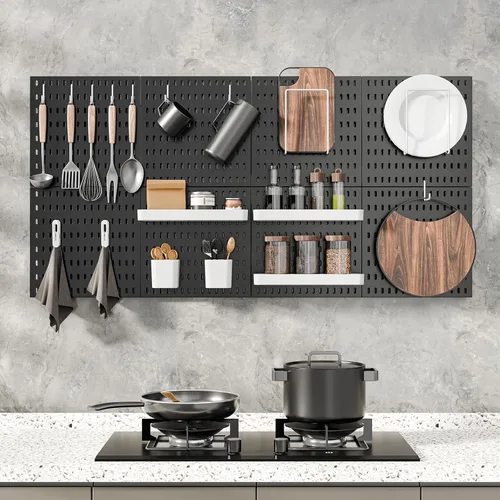 Miniatura 3 de MULSAME Kit de Combinación de Tablero Perforado, Conjunto de Almacenamiento Montado en Pared con 8 Tableros Perforados y 32 Accesorios Colgantes