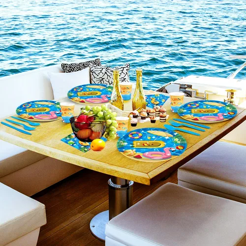 Miniatura 5 de 40 piezas de suministros para fiesta de playa, pelota de playa, piscina, platos de fiesta de verano de 7 pulgadas, platos de papel para piscina