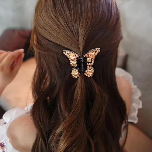 Miniatura 2 de 4 pinzas de mariposa con diamantes de imitación, elegantes accesorios para el cabello para mujeres, pinzas de mariposa negra, pinzas decorativas