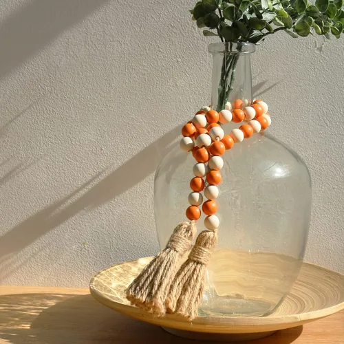 Miniatura 3 de Meplait Guirnalda de cuentas de madera de otoño, cuentas de granja de 39 pulgadas con borlas, bandeja escalonada de Halloween, cuentas decorativas