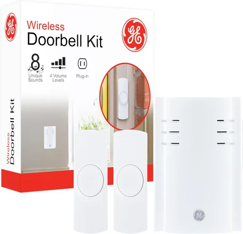 Miniatura 8 de Kit de timbre inalámbrico GE, receptor enchufable, timbre de puerta con 1 botón, timbre de puerta con 2 melodías, 4 niveles de volumen, timbre