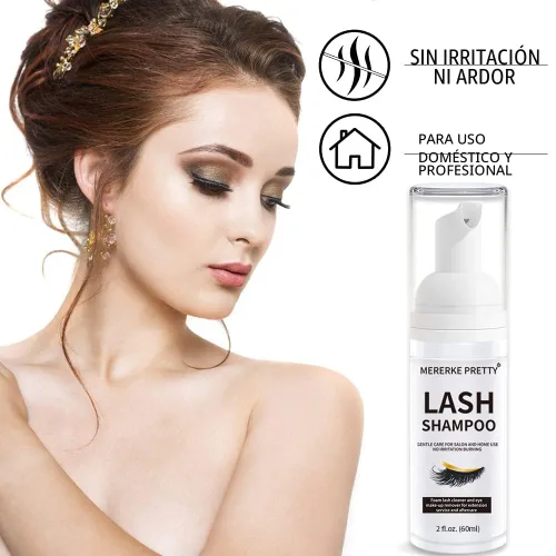 Miniatura 2 de Champú para extensión de pestañas 50 ml + cepillo - Limpiador espumoso para párpados - Libre de parabenos y sulfatos sensibles - Lavado de pestañas