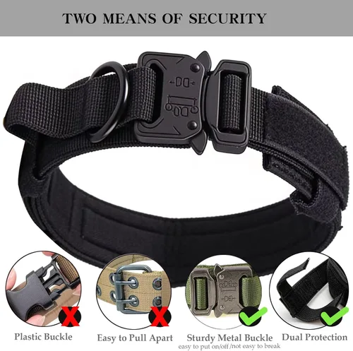 Miniatura 3 de Collar táctico para perro, ajustable, militar, de nailon, con asa de control y hebilla de metal resistente para perros medianos y grandes (negro, S)