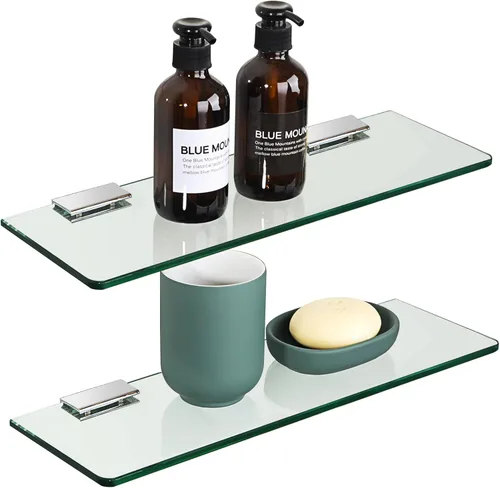 Miniatura 9 de SAYAYO Estantes de vidrio flotante para baño, estante de vidrio templado para pared de 15 x 5 pulgadas, 1 unidad, transparente Transparente-1 unidad