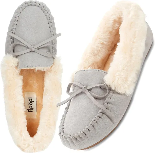 Miniatura 60 de Floopi Pantuflas para mujer, forro de piel sintética suave con espuma viscoelástica acogedora, pantuflas de casa para mujer con suela antideslizante