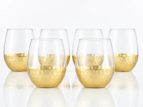 Miniatura 14 de Copas de vino sin tallo, juego de 2, 18 onzas, diseño de panal dorado