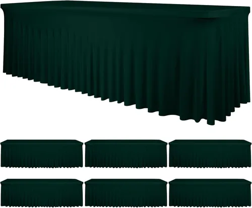 Miniatura 9 de fani Paquete de 2 faldas de mesa elásticas negras para mesa rectangular de 6 pies, manteles elásticos de elastano lavables con falda, mantel
