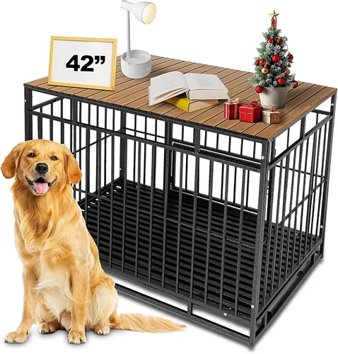 Miniatura 10 de Decoración de jaula de perro de metal con imanes para jaula de 36 pulgadas, decoración de jaula de aluminio plegable para perros, mesa decorativa