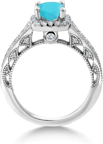Miniatura 47 de Gem Stone King Anillo de compromiso de plata de ley 925 de 0.236 in con piedra natal y zafiro blanco creado con acento Anillo de compromiso