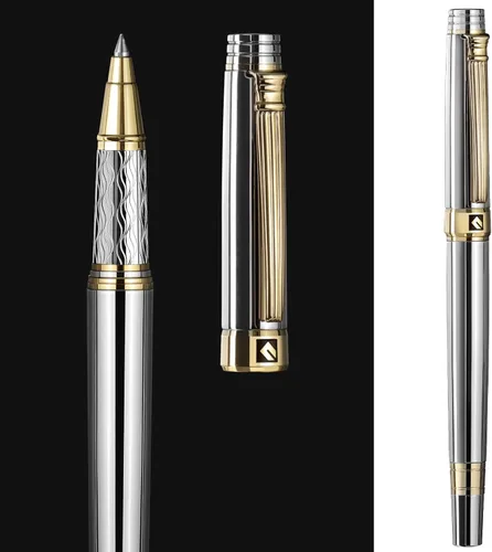 Miniatura 10 de KEYZOR Bolígrafo de escritura de lujo con repuesto Schmidt,Pluma de metal de borde de oro de 24 quilates,Set de regalo de pluma de lujo para hombres
