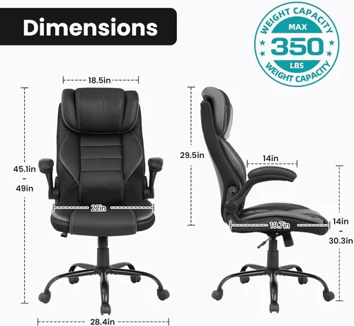 Miniatura 2 de Silla de oficina ergonómica con soporte lumbar de resorte de bolsillo, silla de cuero ejecutiva, respaldo alto, reposacabezas ajustable, brazos