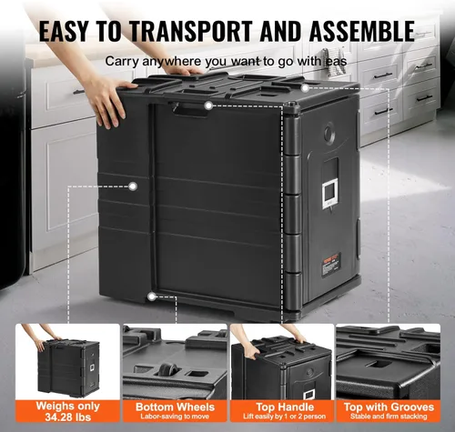 Miniatura 5 de VEVOR - Portador de bandejas de alimentos aislado, Caja de comida caliente de 95 Qt para catering, Portador de caja de comida LLDPE con hebillas