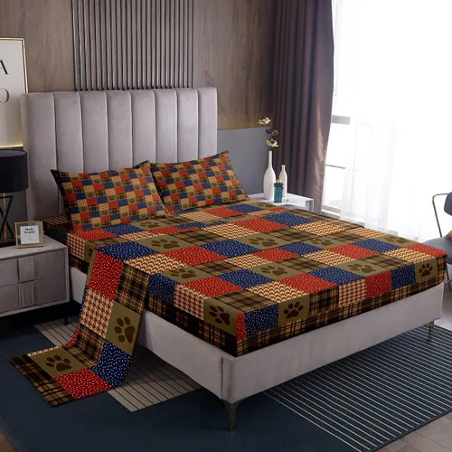 Manfei Juego de sábanas con estampado de patas de perro, tamaño individual, juego de ropa de cama de huellas de animales para decoración de