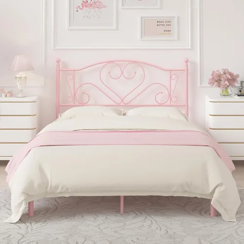 Miniatura 9 de Weehom Base de cama individual con cabecero, plataforma de metal resistente debajo de la cama, espacio de almacenamiento fácil de montar para niños