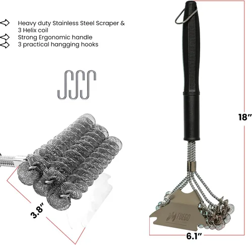 Miniatura 2 de Cepillo de parrilla Fuego y raspador sin cerdas, cepillo seguro de barbacoa de 17 pulgadas para parrillas de gas/carbón/Weber - Limpiador