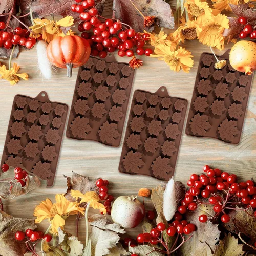 Miniatura 5 de Whaline Paquete de 4 moldes de silicona para otoño, hojas de arce, 3 tamaños, molde de resina de fondant, moldes de chocolate con forma de hoja