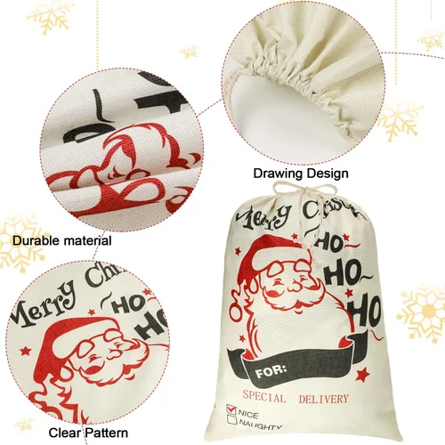 Miniatura 4 de SULOLI 2 sacos grandes de Papá Noel, bolsa de regalo de lona de Navidad de 26 x 19 pulgadas con cordón para decoraciones de fiesta de Navidad