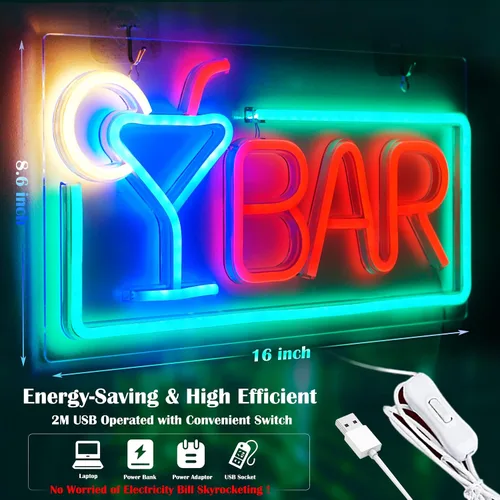 Miniatura 5 de Letreros de neón de barra de acrílico de alta calidad, luces de neón para decoración de pared, alimentadas por USB, con interruptor para el hogar