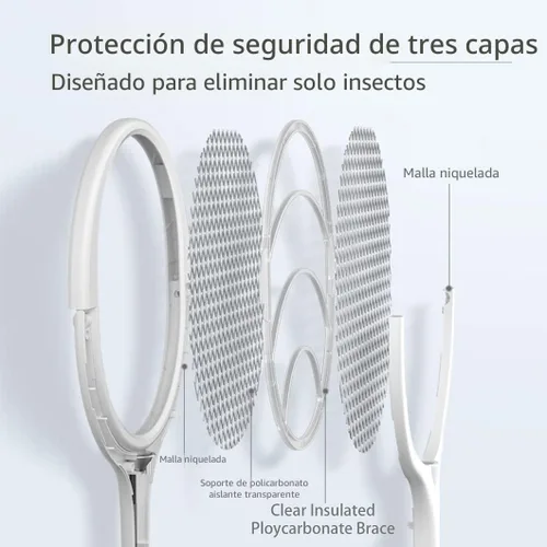 Miniatura 3 de Paquete de 2 raquetas eléctricas para matar insectos, mosquitos, mosquitos, avispas matamoscas USB tipo C recargable, cabezal giratorio