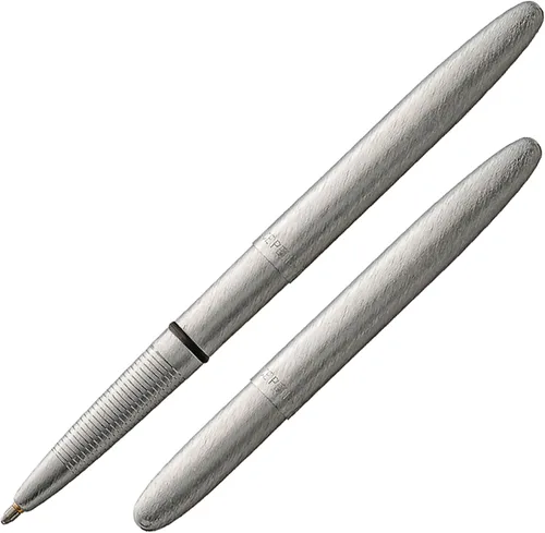 Bolígrafo en forma de bala Fisher Space, con acabado en cromo y en caja de regalo., Cromo cepillado