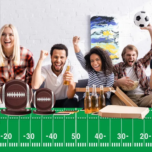 Miniatura 5 de Juego de platos y servilletas para fiesta de fútbol para 24 invitados, manteles desechables de fútbol deportivo, decoración para fiesta de fútbol