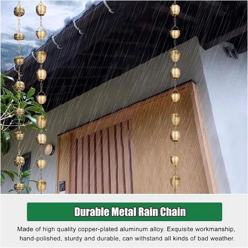 Miniatura 3 de Rain Chains,Rain Catcher Chain, Hanging Rain Chain Aluminum, Decorative Water Catcher Copper-Plated Cup, Heavy Rain Water Chain,B-26m/85ft