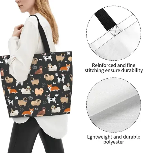 Miniatura 4 de Divertida bolsa de mano con tema de perro para mujer, lindo estampado de hueso de pata, reutilizable, para playa, compras, regalos casuales de viaje