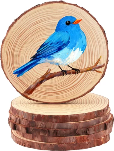 Miniatura 15 de FSWCCK 17 piezas de rebanadas de madera sin terminar para centros de mesa, 5.1-5.5 pulgadas, discos naturales redondos con corteza de árbol