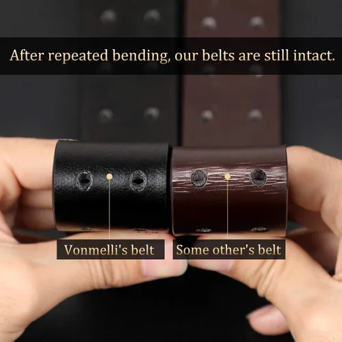 Miniatura 4 de VONMELLI Cinturón de cuero de doble punta para hombres, cinturón de doble ojal para pantalones