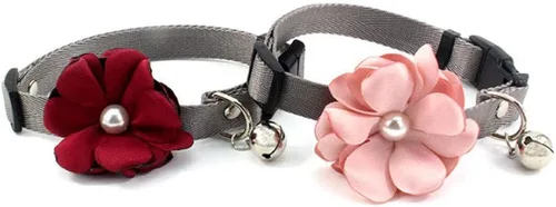 Miniatura 5 de Collar de perro y gato con flor de geranio, collar de nailon para cachorro con campana de perlas, accesorio de disfraz de Yorkie de Chihuahua