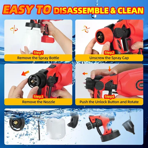Miniatura 6 de Pulverizador de pintura inalámbrico para batería Milwaukee M18 de 18 V, pistola de pintura eléctrica para casa, 4 boquillas de cobre, pistola